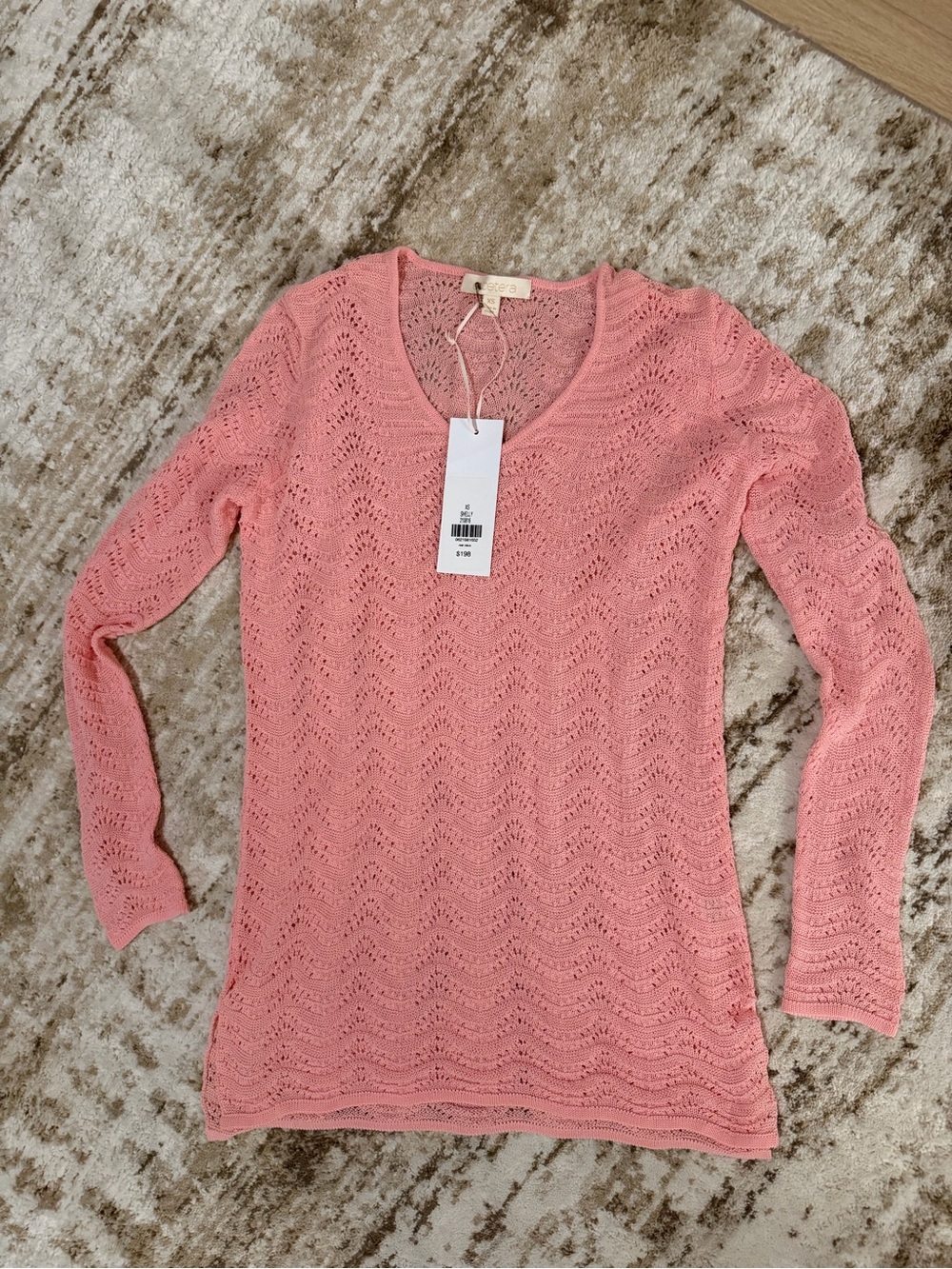 Etcetera Pink Openwork V-Neck Sweater Top
